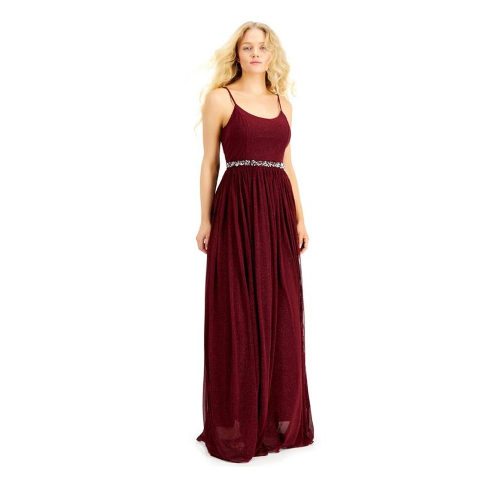 SPEECHLESS Womens Empire Waist Dress Burgundy Spaghetti Strap Juniors 1